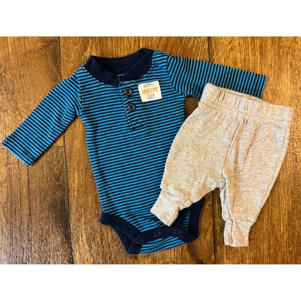Carters Preemie Baby Boy Outfit Long Sleeved Shirt Pants Clothes Reborn Handsome